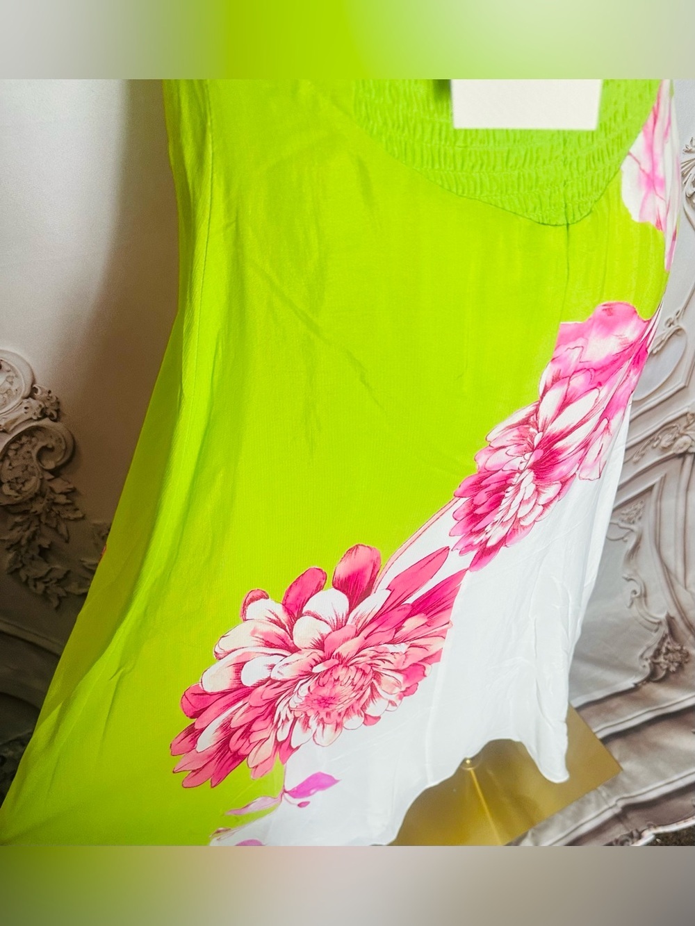 Alex Marie Lime Green Maxi Dress with Pink Straps - Picture 9 of 15